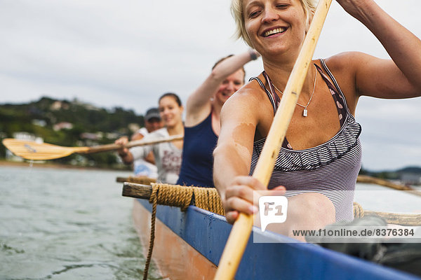 Paddling On A Waka In The Bay Of Islands  New Zealand