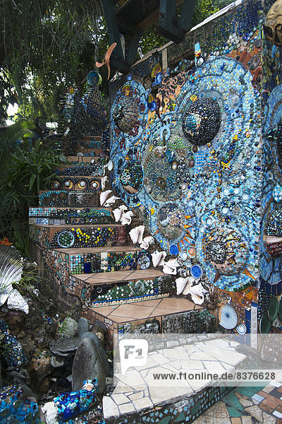 Steps Decorated With Colourful Tile And Shells  Utila  Bay Islands  Honduras