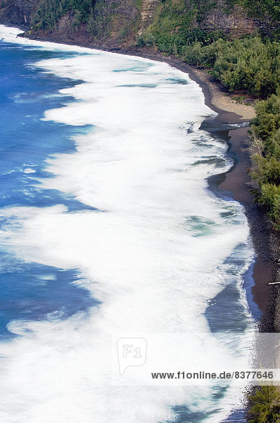 Waipio Valley black sand beach and surf Island of Hawaii  Hawaii  United States of America