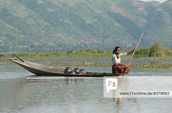 Reise arbeiten führen See Boot Myanmar Blei