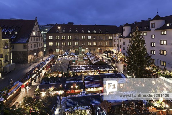 Christmas fair on Schillerplatz Square  Stuttgart  Baden Wurttemberg  Germany  Europe