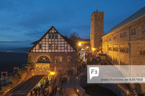 Courtyard of Wartburg Castle  market stalls at night  Eisenach  Thuringia  Germany