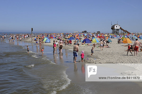 Menschen am Strand  Nordsee  Sankt Peter-Ording  Schleswig-Holstein  Deutschland