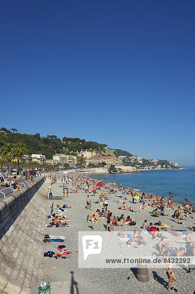 France Europe South of France Cote d'Azur Nice beach seashore coast Mediterranean Sea promenade des Angles seafront promenade bank promenade promenade outside day