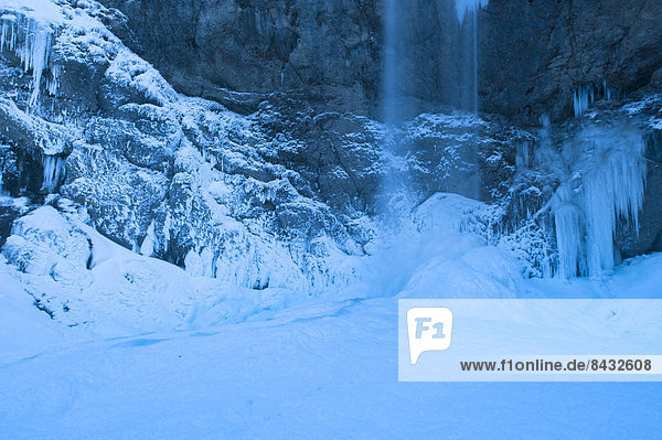 Kälte  Flußbett  Landschaftlich schön  landschaftlich reizvoll  Wasser  Europa  Winter  Felsen  Stein  Frische  Landschaft  Steilküste  weiß  Eis  fließen  Fluss  Alpen  Wasserfall  Schnee  Schweiz