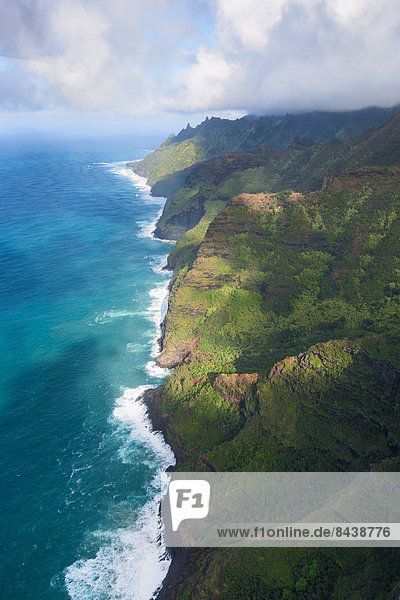 Pali  coast  USA  United States  America  Hawaii  Kauai  sea  Pacific  coast  aerial  view