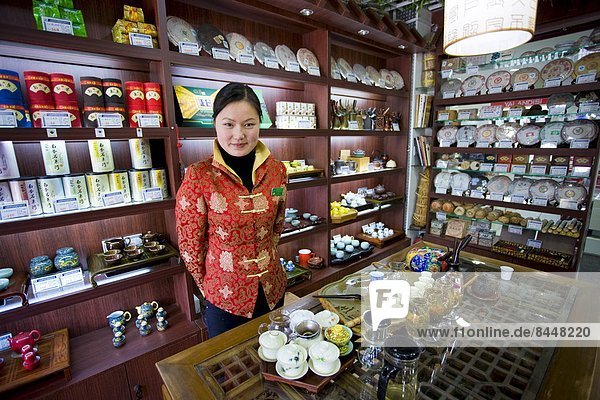 nahe  Frau  arbeiten  Garten  Laden  Basar  China  Markt  Shanghai  Tee