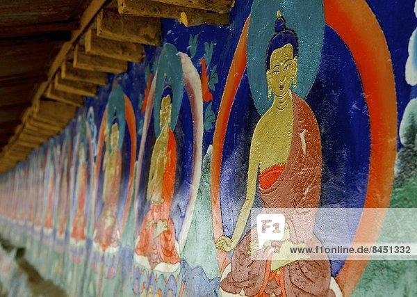 Wand  Gemälde  Bild  fünfstöckig  Buddhismus  China  Asien  Kloster  Tibet
