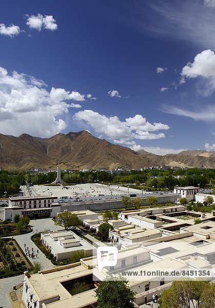 View over the modern Chinese city  Lhasa  Tibet  China  Asia