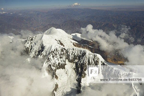 Gipfel des Gletschers Illimani  6.439 Meter  Aussicht aus dem Flugzeug  Departamento La Paz  Bolivien