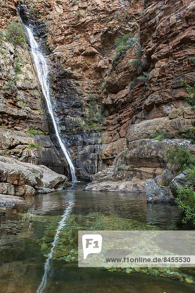 High waterfall falling down a cliff  Swartberg mountain range  UNESCO World Heritage Site  Western Cape  South Africa