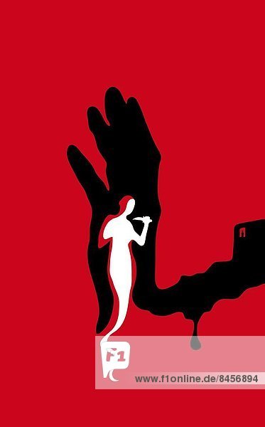 Conceptual illustration of stopping crime and violence. Black and white silhouette on red.