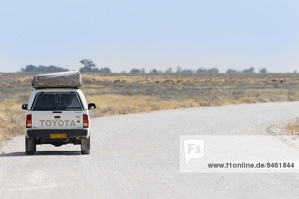 Toyota steht am Straßenrand  Etosha-Nationalpark  Namibia