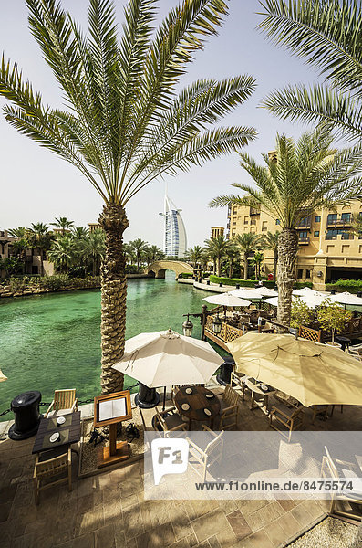 Madinat Jumeirah  Arabian Resort  Burj al Arab hotel at back  Umm Suqeim 3  Dubai  United Arab Emirates