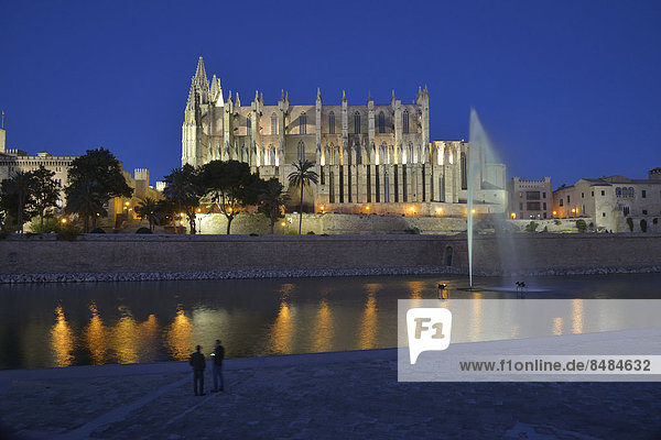 La Seu Cathedral Palma Cathedral at dusk Palma Majorca Balearic Islands Spain