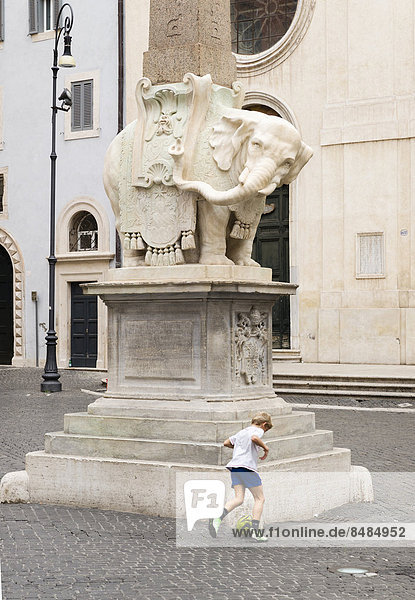 Berninis Elefant  Pulcino della Minerva  Elefantenstatue am Sockel des Obelisks Obelisco della Minerva  Rom  Latium  Italien