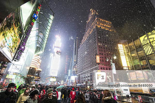 Time Square during snowfall  New York City  New York  USA