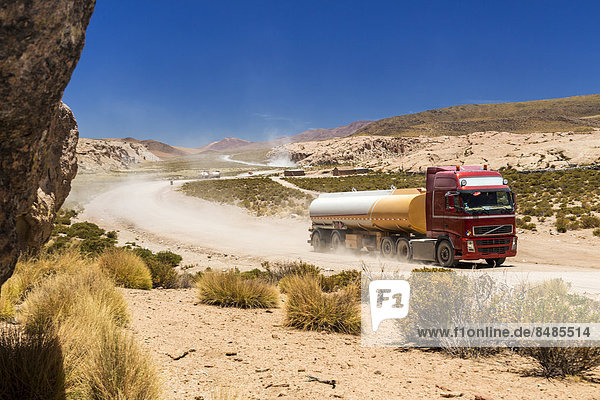 Lorry on a road in the Altiplano  Andean Plateau  Andes  Bolivia