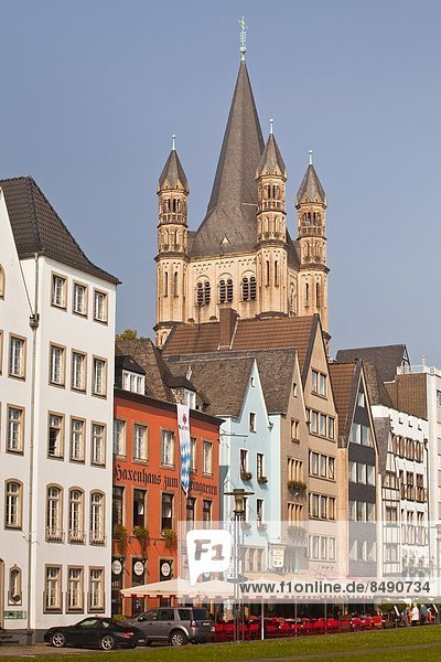 The tower of The Great Saint Martin church and the old town of Cologne  North Rhine-Westphalia  Germany  Europe