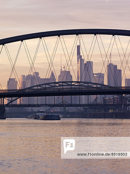 Deutschland  Hessen  Frankfurt  Neue Osthafenbrücke mit Skyline