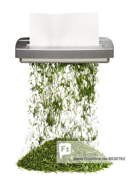 Document shredder turning paper into grass