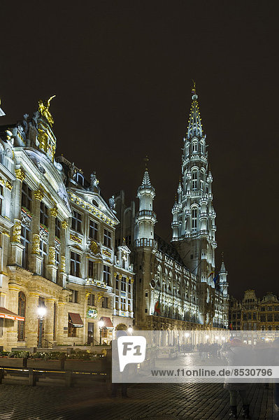 Grand Place or Grote Markt central square  night scene  Brussels  Belgium