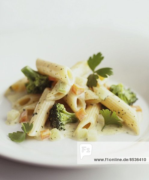 Penne with broccoli  carrots and kohlrabi
