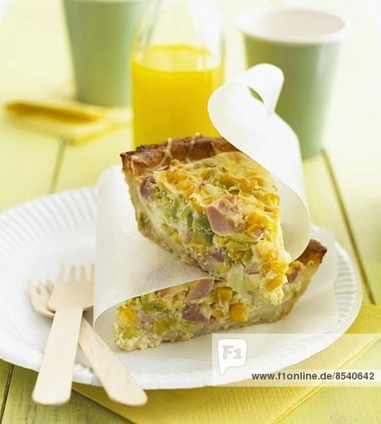 Quiche made with ham  sweetcorn and leek