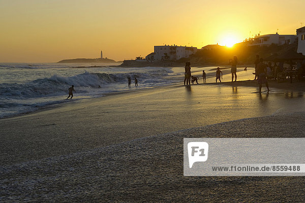Beach at sunset  Los Caños de Meca  Cádiz province  Costa de la Luz  Andalusia  Spain