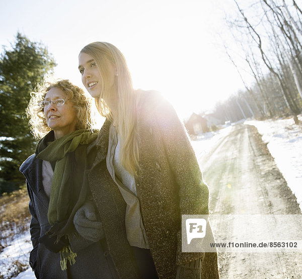 Mother and Daughter Outdoors Winter