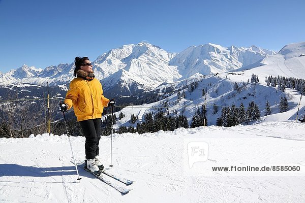 Skiurlaub in den französischen Alpen. Saint-Gervais-les-Bains. Frankreich.