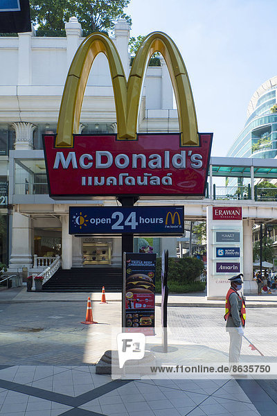 Sign  logo of a McDonald's Restaurant  Bangkok  Thailand