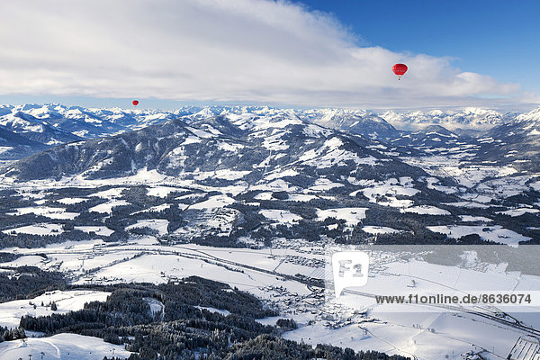 Hot air balloon flight over the Tyrolean Unterland  Kössen  Tyrol  Austria