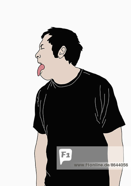 Abbildung eines Mannes,  der die Zunge herausstreckt.