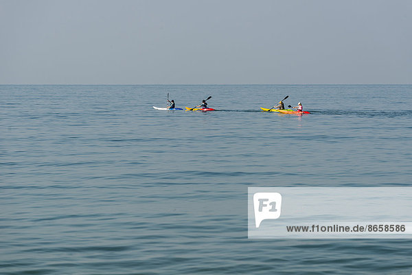 Kayakers in the open sea  Palolem Beach  Canacona  Goa  India