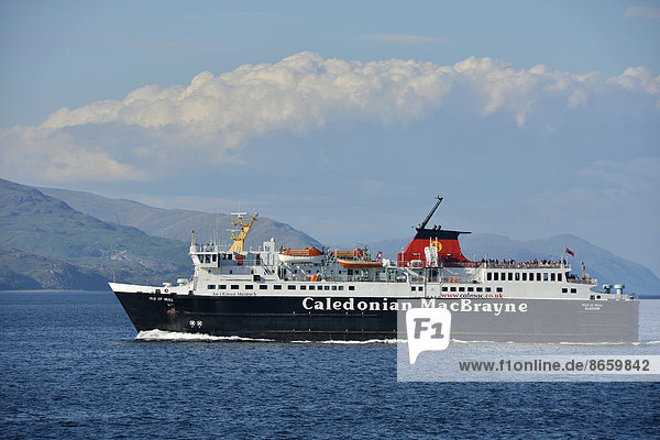 Large ferry of the Caledonian MacBrayne shipping company  Argyll  Isle of Mull  Scotland  United Kingdom
