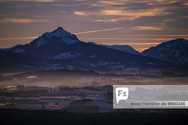 Peak of Mt Grünten with the Alpine foothills at sunset  Auerberg  Ostallgäu  Bavaria  Germany