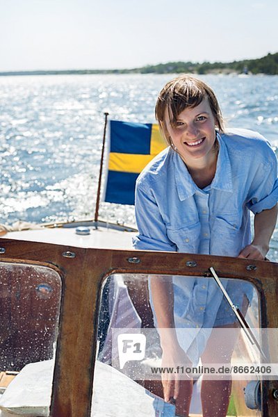 Woman on boat  Sweden