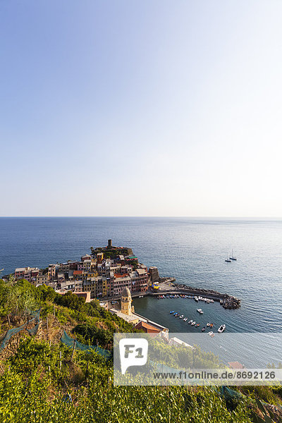 Italy  Liguria  Cinque Terre  View of fishing village Vernazza