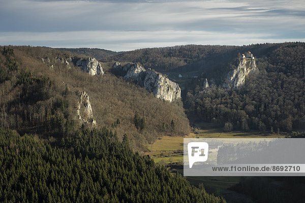 Deutschland Baden Württemberg Blick auf das Obere Donautal zur Burg Bronnen