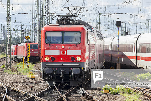 Im Nahverkehr eingesetzte Elektrolokomotive der Baureihe 114 der Deutschen Bahn AG am Frankfurter Hauptbahnhof  Frankfurt am Main  Hessen  Deutschland