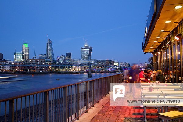 River Thames and City of London skyline at dusk  London  England  United Kingdom  Europe