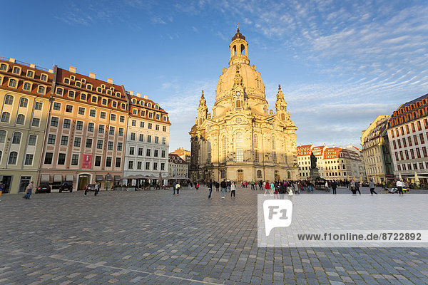 Neumarkt square with Frauenkirche church in evening light  historic centre  Dresden  Saxony  Germany