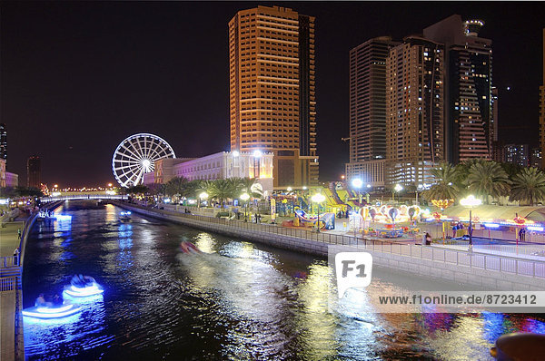 Embankment at night  Sharjah  Emirate of Sharjah  United Arab Emirates