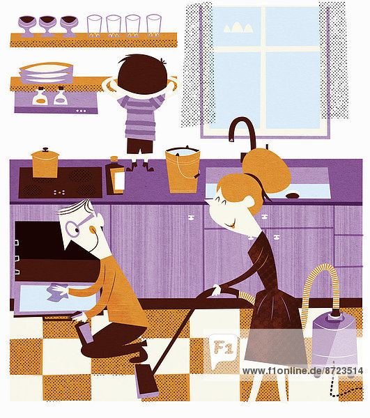 Zusammenhalt Fröhlichkeit Wohnhaus arbeiten Küche sauber