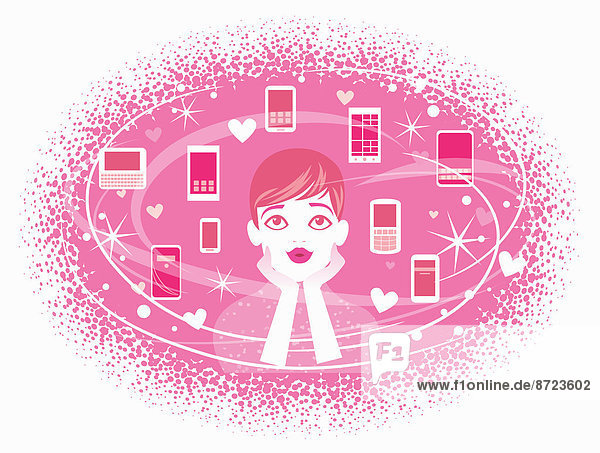 Frau träumt von rosafarbenen Handys