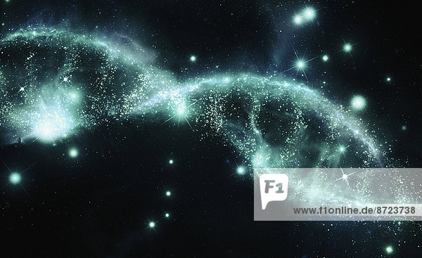 Glitzernde DNA-Doppelhelix aus Sternen im Nachthimmel