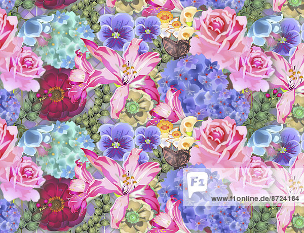 Format füllendes Muster aus pastellfarbenen Blumen
