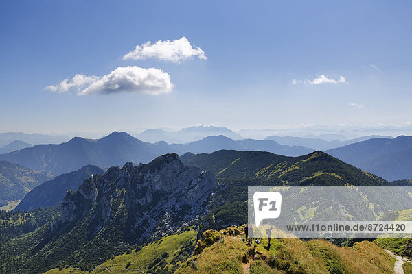 View from Mt Croda Rossa or Rotwand across Mt Ruchenköpfe and Mt Auerspitz  Mangfall mountains  Upper Bavaria  Bavaria  Germany