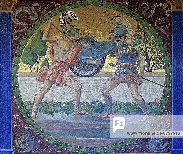 Mosaik  Allegorie Krieg  an der Wand des Tempel des Friedensengels  München  Oberbayern  Bayern  Deutschland